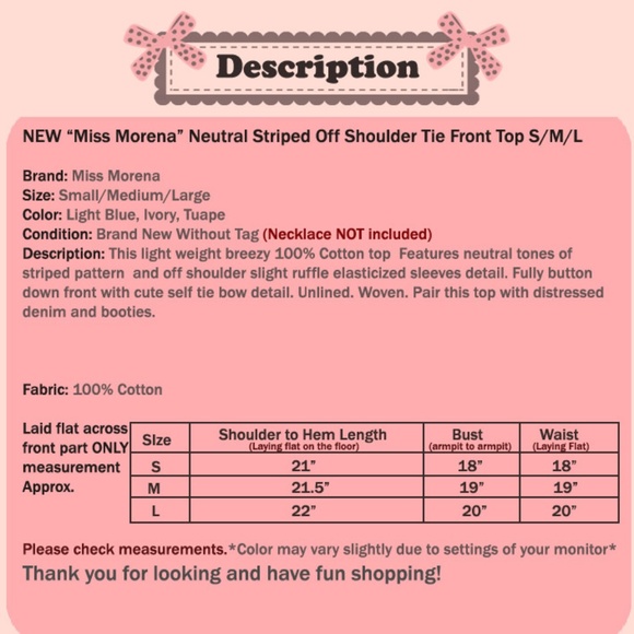 Last☝️ Striped Off Shoulder Button Tie Front Top - Picture 8 of 8